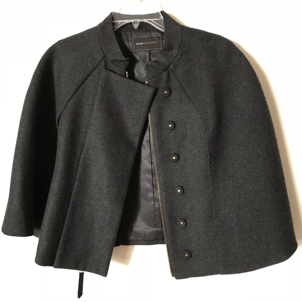 BCBGMaxAzria Wool Poncho Bolero Zip Front Cape